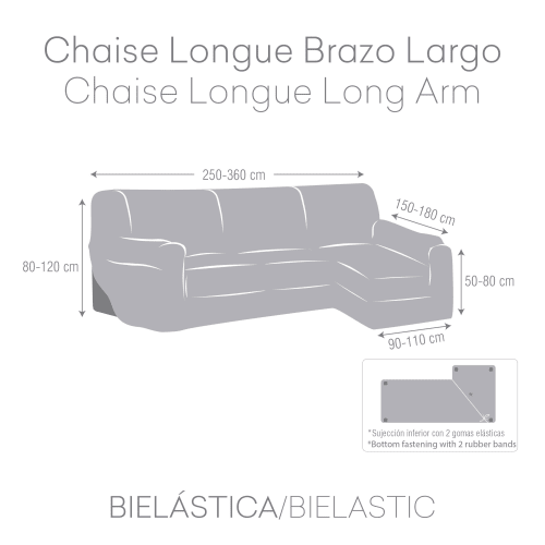 Funda Sofá Relax Chaise Longue Izquierdo Corto (250-360 cm) Gris Claro ROC