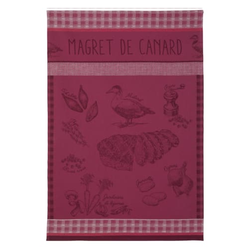 Torchon coton jacquard 50x70 cm rouge taupe Lavande motifs de France
