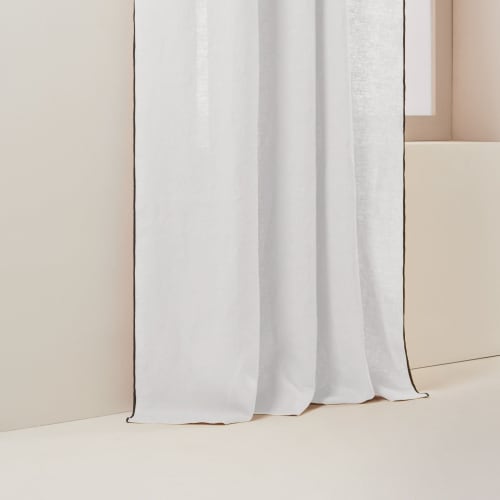 Tenda con treccia arricciata 144x280 cm Bianco puro e bordo nero Carlina