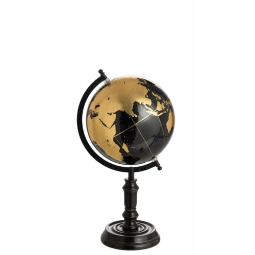 Déco Globes | Globe sur pied bois noir/or H41cm - GJ85896