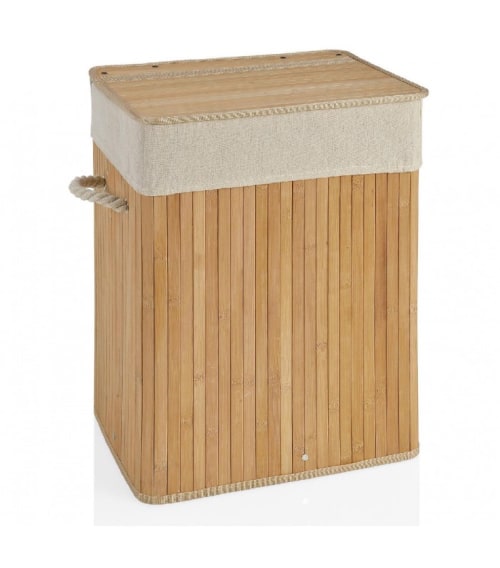 Déco Rangements salle de bain | Panier à linge bambou poignées corde intérieur amovible beige - CP23376