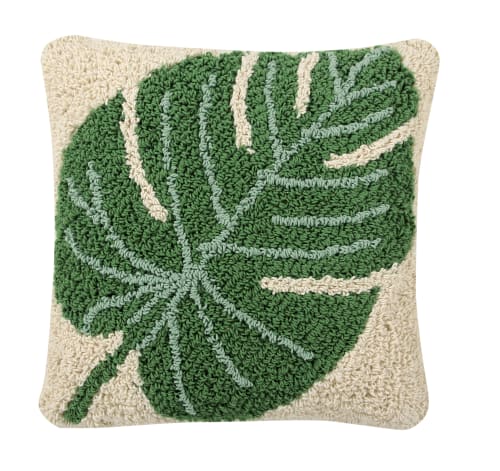 Cuscino in cotone verde Monstera 38x38 PLANTS