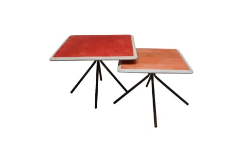 Meubles Tables basses | Set de 2 table basse en bois laqué rouge - YA44594