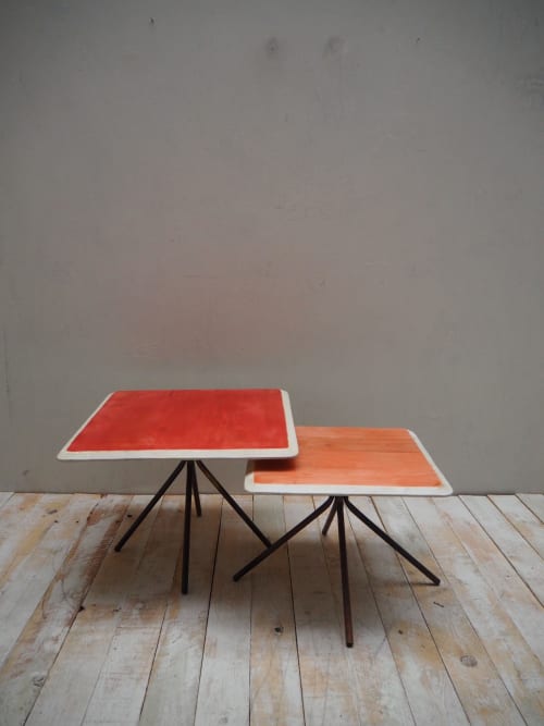 Meubles Tables basses | Set de 2 table basse en bois laqué rouge - YA44594