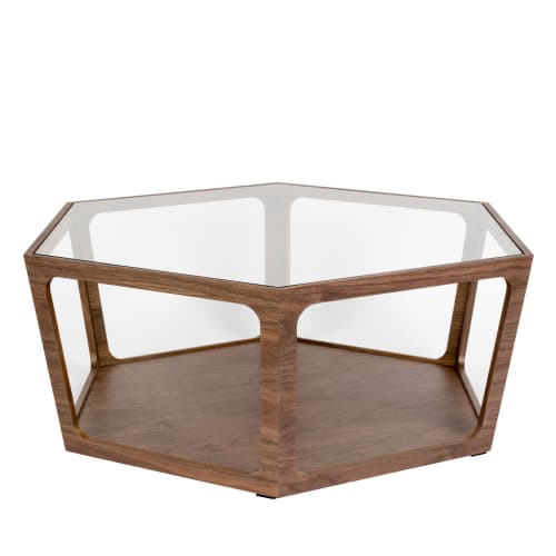 Meubles Tables basses | Table basse hexagonale en bois et verre bois foncé - VO63872