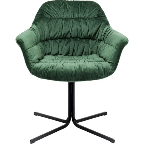 Canapés et fauteuils Fauteuils | Fauteuil de table pivotant en velours vert et acier - XI84832