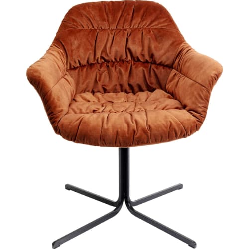 Canapés et fauteuils Fauteuils | Fauteuil de table pivotant en velours orange et acier - UI61582