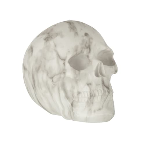 Déco Bustes et statues | Crâne marbre résine blanc/gris H20cm - BH79914