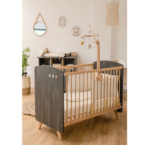 Lit Bebe A Sommier Ajustable Bois Anthracite 124x66x95 Maisons Du Monde