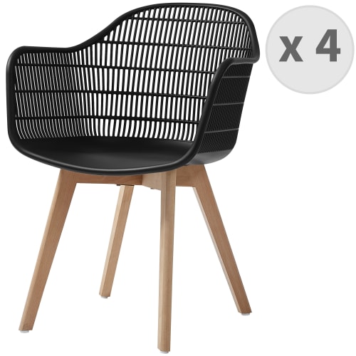 Meubles Chaises | Chaise scandinave noir pieds hêtre (x4) - SU71199