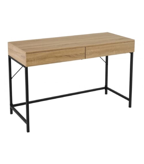 Meubles Bureaux et meubles secrétaires | Bureau secrétaire en bois et métal noir 2 tiroirs - BF05515