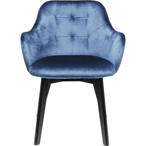 Meubles Chaises | Chaise avec accoudoirs en velours bleu pétrole et hêtre laqué noir - JT93147