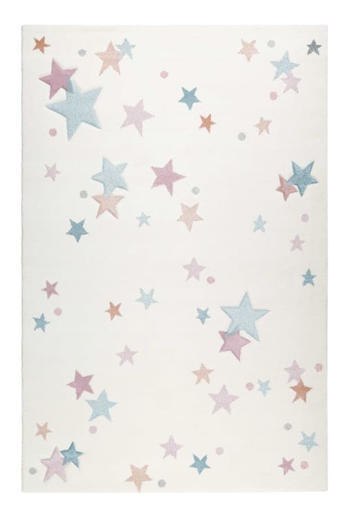 Alfombra infantil cielo estrellado blanco pastel con relieve 120x170