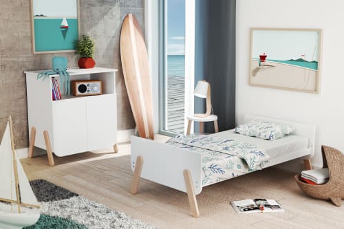 Cama de bebé evolutiva 70x140 branco e faia envernizado PIRATE