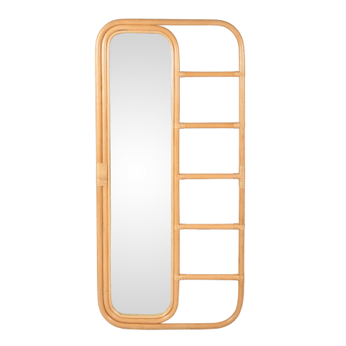 Déco Miroirs | Vestiaire miroir rotin naturel finition miel h 152 cm Maji - FL44884