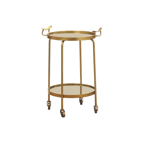 Meubles Îlots et dessertes | Table roulante ronde décorative en métal doré - XD60174