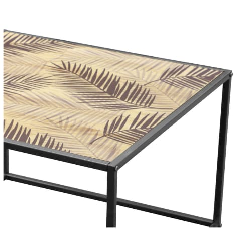 Meubles Tables basses | Table basse en bois et métal noir palmiers 70x70cm - BF28366