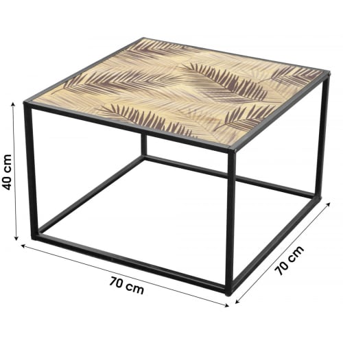 Meubles Tables basses | Table basse en bois et métal noir palmiers 70x70cm - BF28366