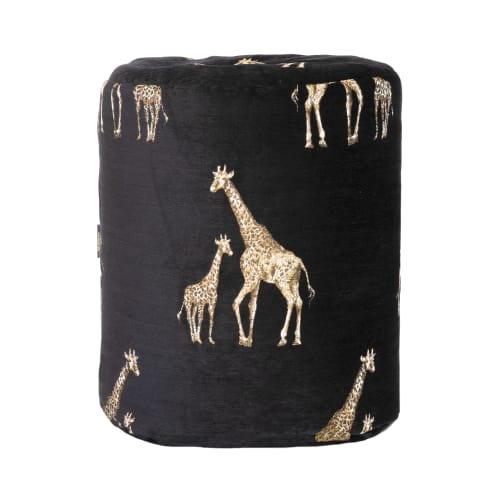 Canapés et fauteuils Poufs | Pouf en velours noir avec girafes brodées - OJ82999
