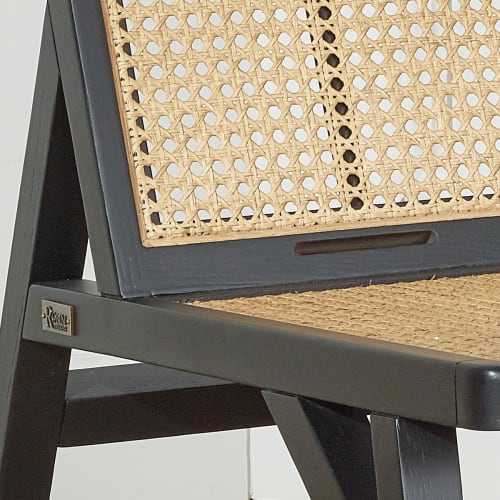Canapés et fauteuils Fauteuils | Fauteuil en cannage chêne laqué noir et velours bleu - NC81729