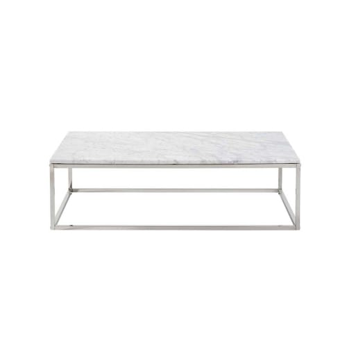 Meubles Tables basses | Table basse rectangulaire en marbre et métal blanche - YG49481