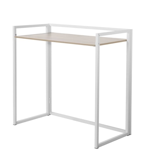 Meubles Bureaux et meubles secrétaires | Bureau pliable L86 cm métal blanc et décor chêne - CZ31731