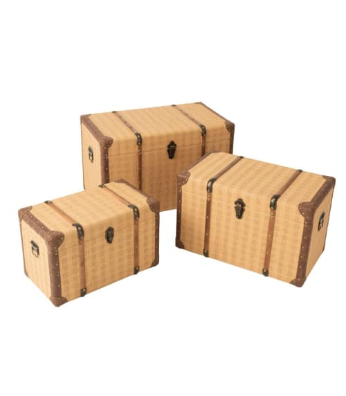Meubles Coffres et malles | Lot de 3 coffres rectangulaire bois beige et marron - GA45994
