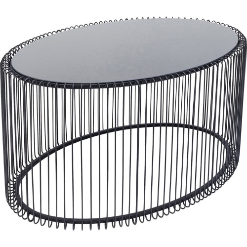 Meubles Tables basses | Table basse ovale en acier noir et verre - RT59351