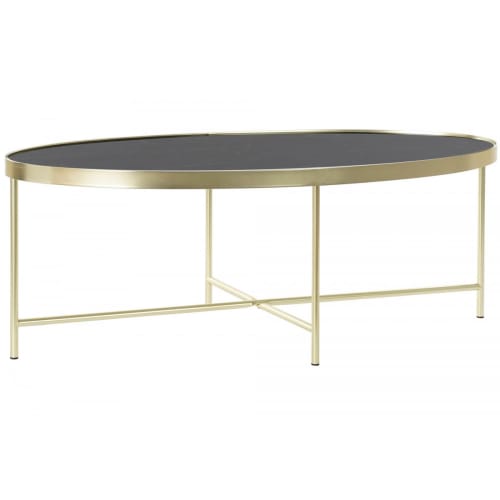 Meubles Tables basses | Table basse ovale métal doré et verre motif marbre noir L110cm - ME87773