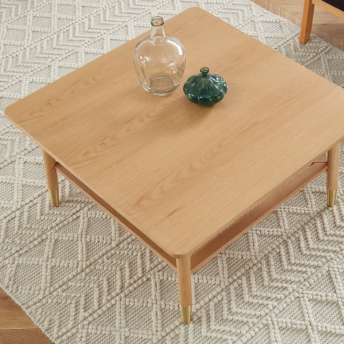 Meubles Tables basses | Table basse carrée en bois et cannage 80x80cm - XG66280