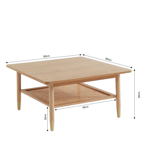 Meubles Tables basses | Table basse carrée en bois et cannage 80x80cm - XG66280