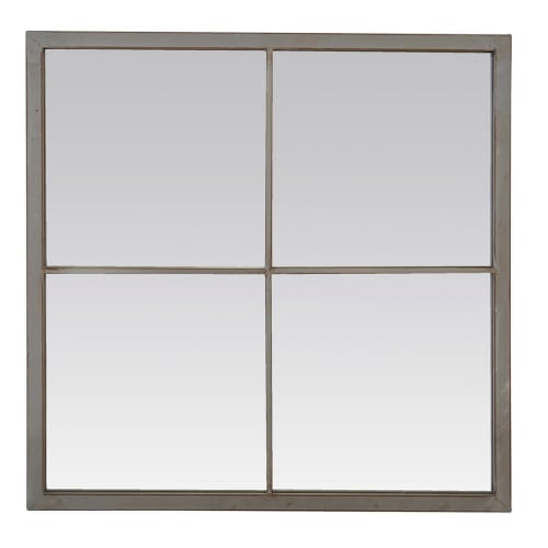 Déco Miroirs | Miroir fenêtre gris usé en métal 60 x 60 cm - GV43271