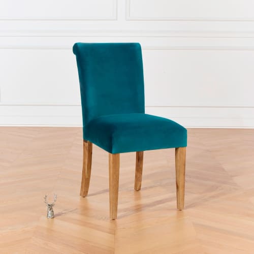 Medaillon - chaises de salle à manger en bois et tissu velours bleu louis  Couleur bleu louis Robin Des Bois