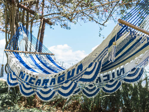 Jardin Hamacs | Hamac à barre Nicaragua L Blanc et Bleu - AX17055