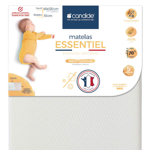 Matelas Bébé Essentiel - Confort Traditionnel Blanc (Candide) - Couverture