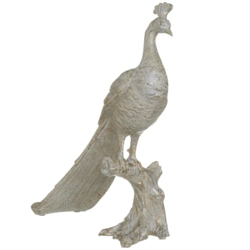 Déco Statuettes et figurines | Statuette de décoration paon blanc patiné or et argent - VI70571