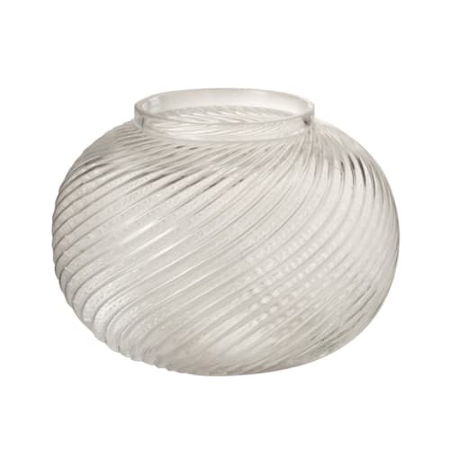Déco Vases | Vase rond rayures relief verre transparent D20,5cm - VZ30395
