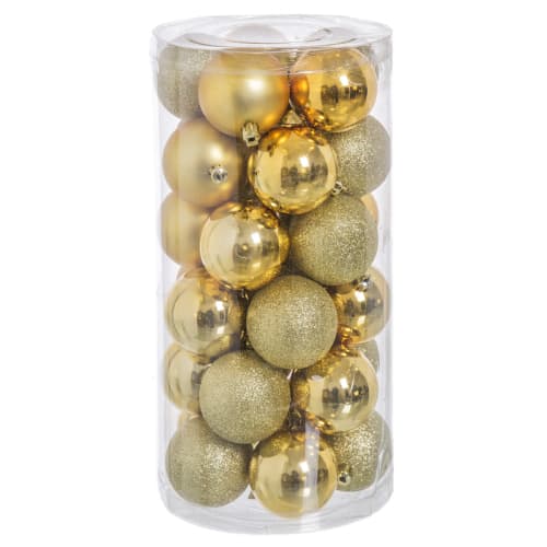Set de 30 boules de Noël dorées brillant, mat, paillettes 6cm