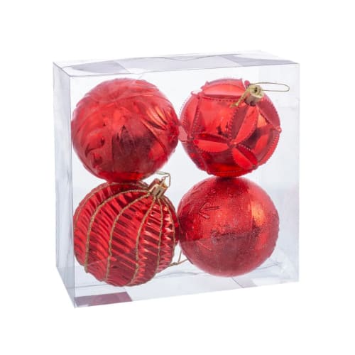 Set De 4 Boules De Noel Rouges Et Dorees 8cm Maisons Du Monde