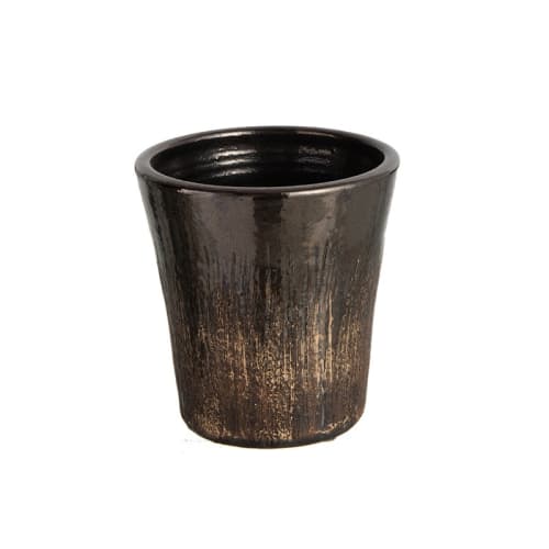 Déco Jarres et cache-pots | Cache-pot céramique noir/or H15cm - RI59077