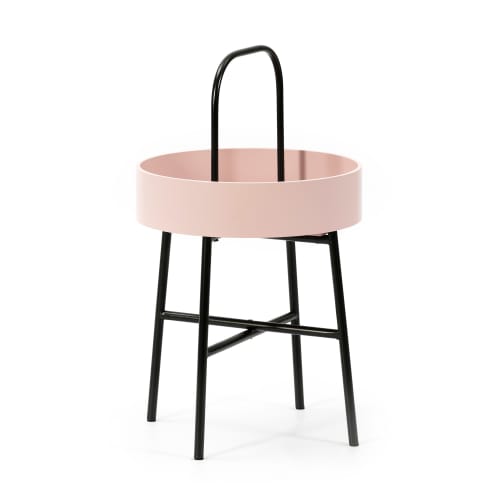 Muebles Mesas auxiliares | Mesa auxiliar redonda rosa con estructura metálica negro mate - TM95049