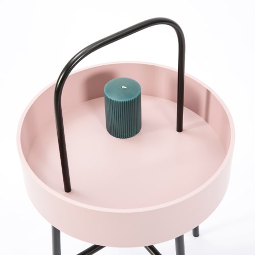 Muebles Mesas auxiliares | Mesa auxiliar redonda rosa con estructura metálica negro mate - TM95049