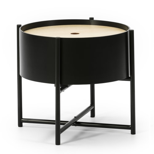 Meubles Tables basses | Table basse couleur noir, plateau en bois naturel, pieds métalliques - FE87944