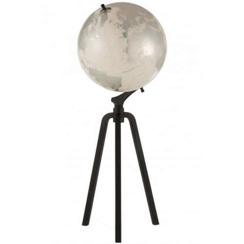 Déco Globes | Globe sur pied marbre blanc/argent et métal noir H101,5cm - TR89885