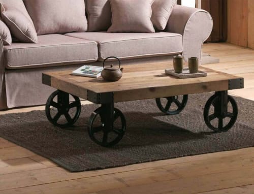 Meubles Tables basses | Table basse sur roues bois et acier - KR11499