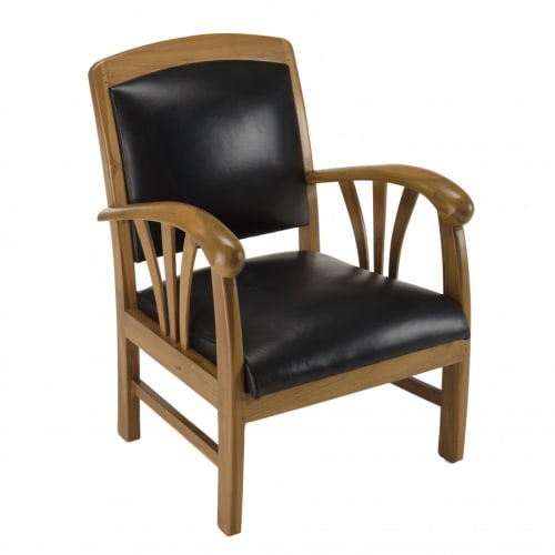 Canapés et fauteuils Fauteuils | Fauteuil en teck et cuir noir - VZ40903