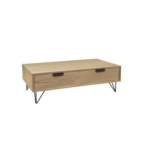 Meubles Tables basses | Table basse 4 tiroirs en bois naturel pieds ‚pingles m‚tal noir L110 - DC49883
