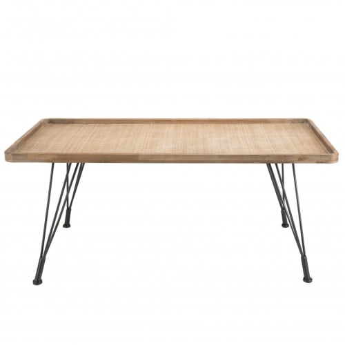 Meubles Tables basses | Table basse rectangulaire cannage pieds m‚tal noir L110 - HH37239