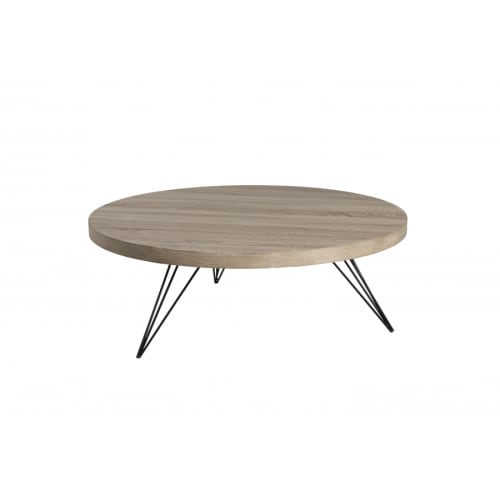 Meubles Tables basses | Table basse ronde plateau bois gris pieds m‚tal noir D90 - LB50372