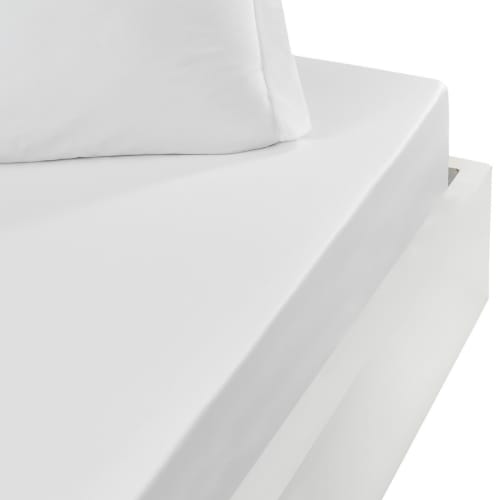 Drap Housse Percale Uni Blanc Elastiqué Bonnet 40 cm